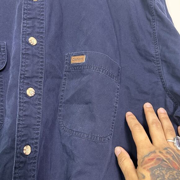 Y2K Vintage Carhartt Work Shirt Mens Size 2XL Tall Dark Blue Chore Button Down - Picture 2 of 7